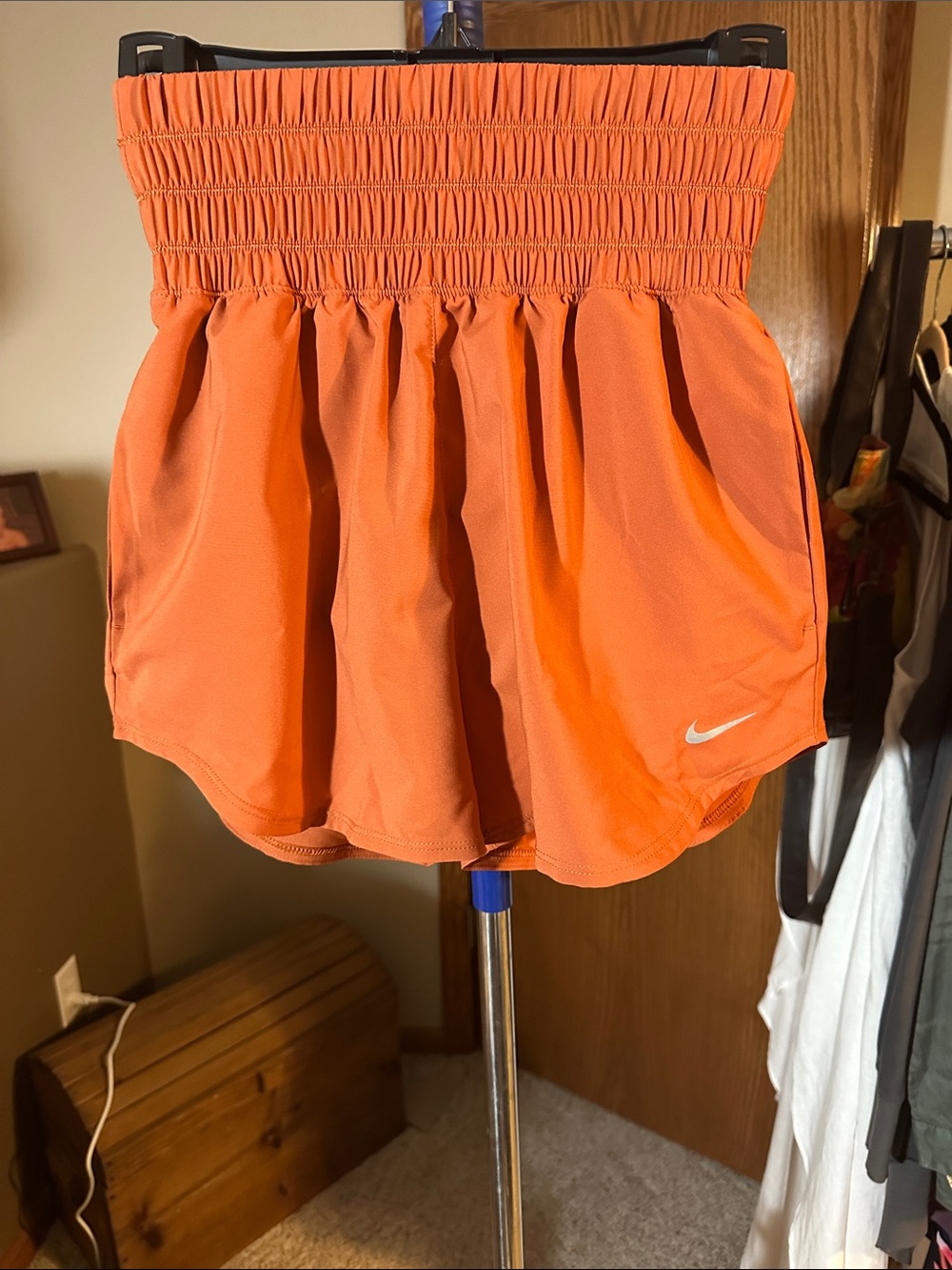 Nike Women's  Orange Smocked Waist Athletic Shorts- underwear attached- NWT